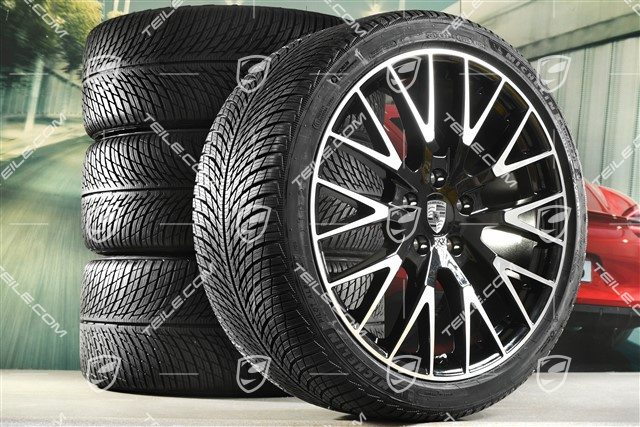 21" Panamera Exclusive Design Winterräder Satz, Felgen 9,5J x 21 ET71 + 10,5J x 21 ET71 + NEUE Michelin Pilot Alpin 5 Winterreifen 275/35 R21 + 315/30 R21, Schwarz Hochglanz
