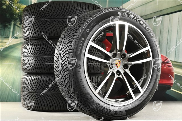 21" Cayenne Turbo Winterräder Satz, Felgen 9,5J x 21 ET46 + 11,0J x 21 ET58 + Michelin Winterreifen 285/45 R21 + 305/40 R21, mit RDK-Sensoren, Titan