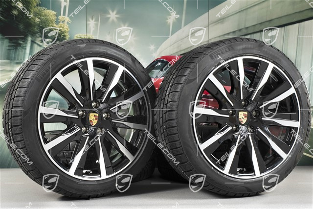 20" Taycan Tequipment Design Winterräder Satz, Felgen 9J x 20 ET54 + 11J x 20 ET60, Pirelli Winterreifen 245/45 R20 + 285/40 R20, in Schwarz Hochglanz