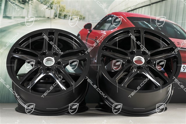 19" Komplet felg Panamera TURBO, 10J x 19 ET61 + 9J x 19 ET60, czarny wysoki połysk