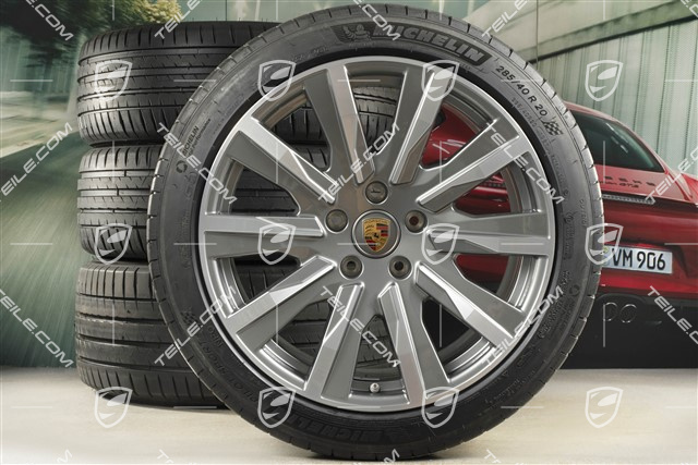 20" koła letnie Tequipment Design, komplet, felgi 9J x 20 ET54 + 11J x 20 ET60 + NOWE opony letnie Michelin 245/45 R20 + 285/40 R20, srebrny platynowy