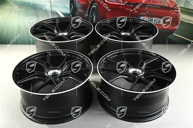 20"+21" GT3 Felgen Satz, 9,5J x 20 ET46 + 12J x 21 ET45, in Schwarz Seidenmatt, Rand in Weiß