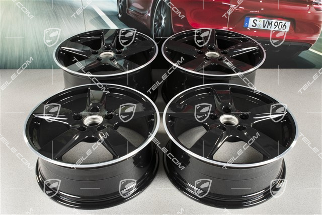 19" Komplet felg Cayman S, 8J x 19 x ET 57 + 9,5J x 19 x ET 45, gwiazda felgi czarna