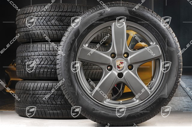19" koła zimowe, komplet Cayenne Sport Classic, felgi 8,5J x 19 ET59 + opony zimowe Pirelli 265/50 R19, Platinum (półpołysk), z czujnikami ciśnienia