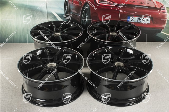 20-inch Cayenne COUPE Design wheel rim set, 10,5J x 20 ET55 + 9J x 20 ET50, black high gloss