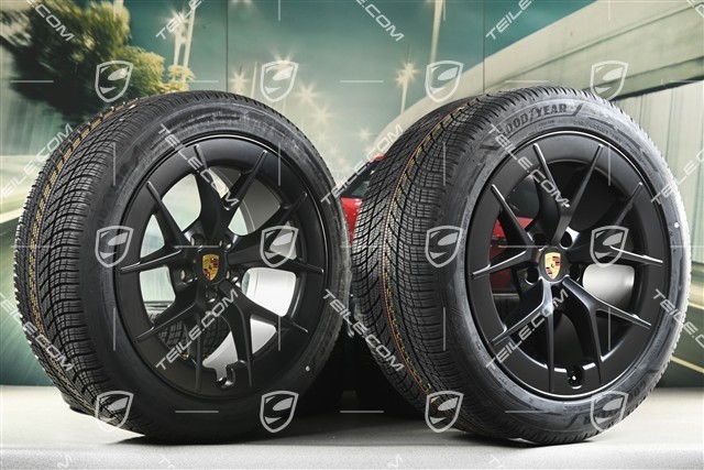 21" Cayenne RS Spyder Design Winterräder Satz, Felgen 9,5J x 21 ET16 + 11J x 21 ET37 + Goodyear UltraGrip Performance 3 SUV Winterreifen 275/45 R21 + 315/40 R21, schwarz seidenmatt