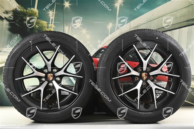 21" Cayenne RS Spyder Design Winterräder Satz, Felgen 9,5J x 21 ET16 + 11J x 21 ET37 + Goodyear UltraGrip Performance 3 SUV Winterreifen 275/45 R21 + 315/40 R21, schwarz hochglanz