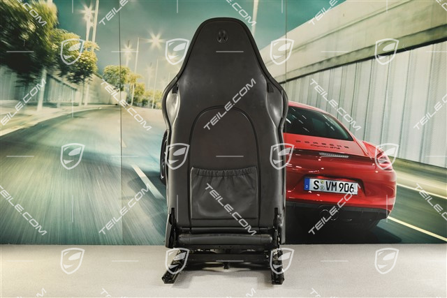 Fotel sportowy, ręczna regulacja, skóra, czarny, herb Porsche, L
