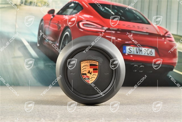 Airbag unit, steering wheel, Black ring / band, leather, black, leather damaged