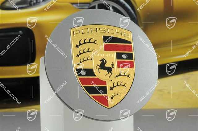 Hub cap, convex, crest coloured, Platinum silver metallic