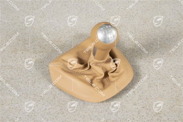 Schalthebelknopf, Sandbeige, Leder / Aluminium, 6-gang schaltgetriebe