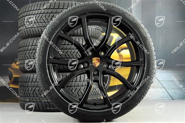21-inch Cayenne Exclusive Design winter wheel set, rims 9,5J x 21 ET46 + 11,0J x 21 ET58 + Pirelli winter tyres 275/40 R21 + 305/35 R21, with TPMS, Black Satin Matt