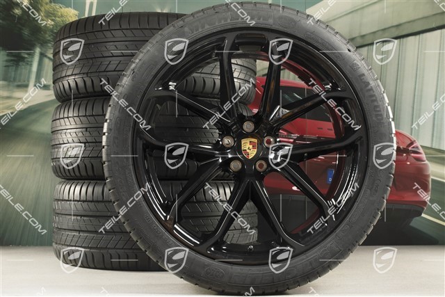 21" GT Design summer wheel set, wheel rims 9,5J x 21 ET27 + 10J x 21 ET19 + NEW Michelin summer tyres 265/40 R21 + 295/35 R21, black high gloss, with TPM