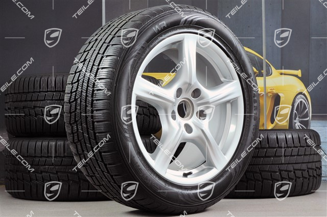 18" Komplet kół zimowych Panamera, 8J x 18 ET 59 + 9J x 18 ET 53 + NOWE opony zimowe Nokian 245/50 R18 + 275/45 R18, DOT/rok prod. 2013