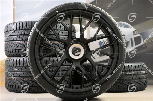 20" Turbo S central locking winter wheel set for Carrera GTS, wheels 8,5J x 20 ET51 + 11J x 20 ET52 + Pirelli Sottozero II winter wheels 245/35 R20+295/30 R20, black (semigloss), with TPMS