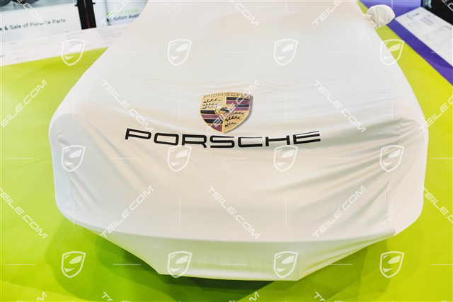 Fahrzeugabdeckung mit Porsche Wappen, ohne Spoiler, mit Aussenspiegel (links)