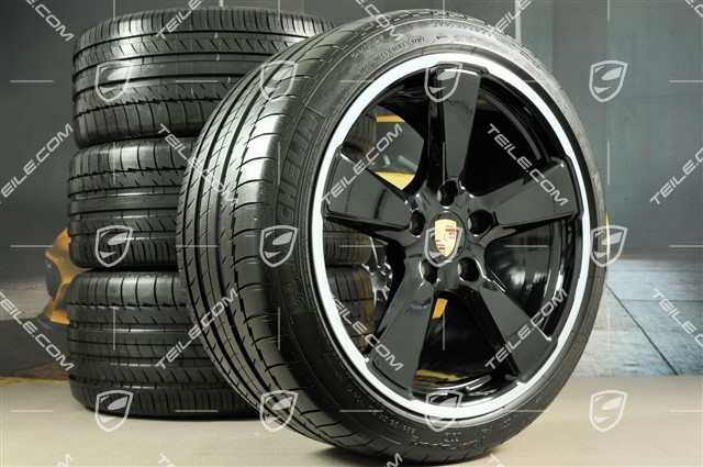 20" Sport Classic summer wheels set, black glossy, rims 9,5J x 20 ET65 + 11,5 x 20 ET63 + NEW Michelin summer tyres 255/40 ZR20 + 295/35 ZR20, with TPM