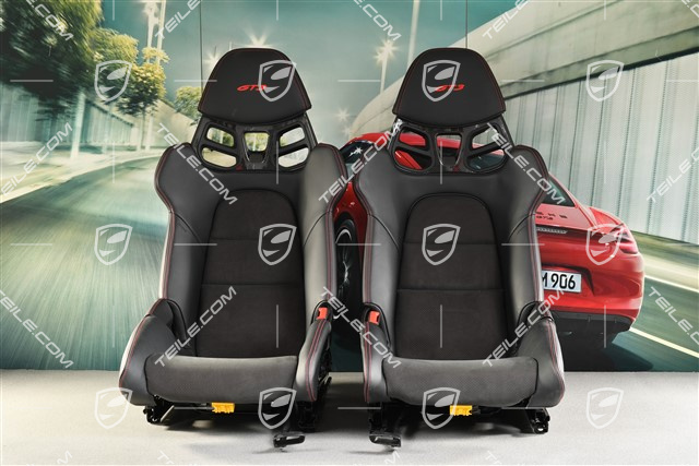 Vollschalensitze / Schalensitze, Carbon, Leder/Race-Tex-Umfängen in Schwarz/Rot, GT3 Schriftzug, Satz, L+R