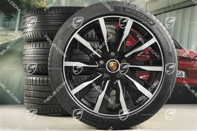 20" Tequipment Design Sommerräder Satz, Felgen 9J x 20 ET54 + 11J x 20 ET60 + NEUE Michelin Sommerreifen 245/45 R20 + 285/40 R20, schwarz hochglanz