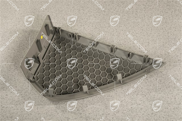 Kratka osłaniająca głośnik basowy w tapicerce drzwi, drzwi przednie, szara, R