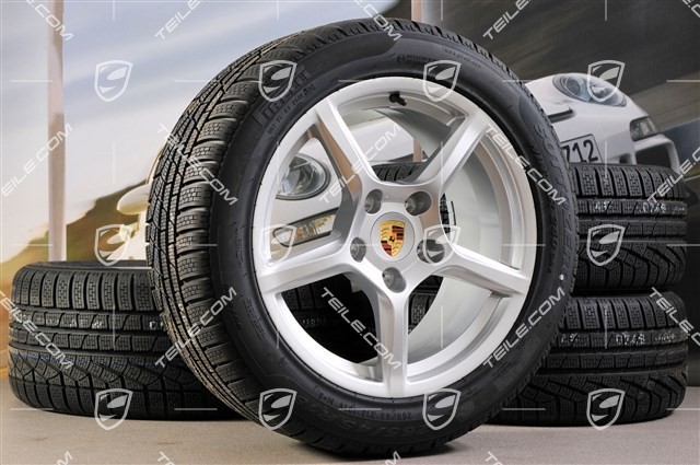 18" Boxster winter wheel set, 8J x 18 ET57 + 9J x 18 ET47 + NEW winter tyres Pirelli Sottozero II 235/45 R18 + 265/45 R18, without TPMS.