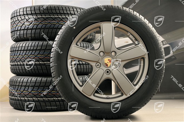 19" koła zimowe, komplet Cayenne Sport Classic, felgi 8,5J x 19 ET59 + NOWE opony zimowe Dunlop 265/50 R19, Platinum (półpołysk), z czujnikami ciśnienia