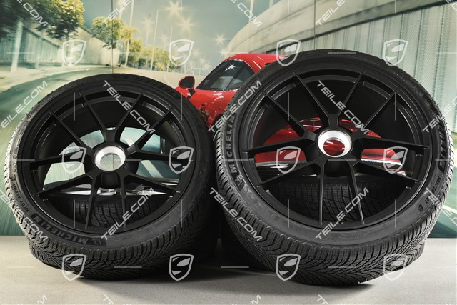20"+21" Carrera GTS winter wheel set, with central locking, wheel rims 8,5J x 20 ET50 + 11J x 21 ET82 + NEW Michelin winter tyres 245/35 R20 + 305/30 R21, with TPMS, black satin matt