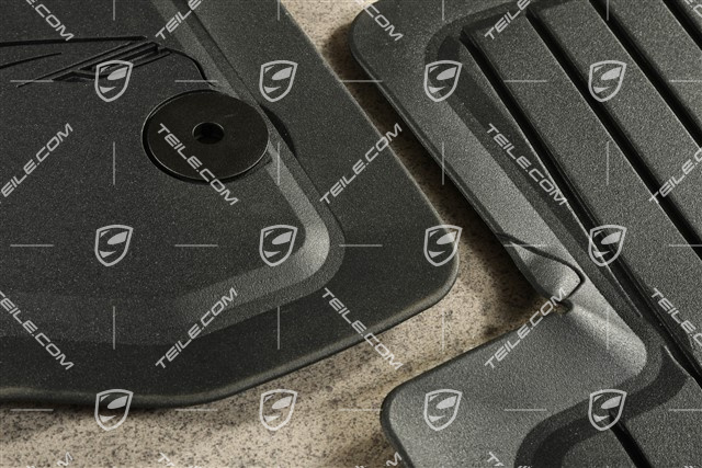 Gummi-Fußmatten Satz, zweiteilig, mit Porsche Silhouette und "Porsche" Schriftzug, schwarz RHD