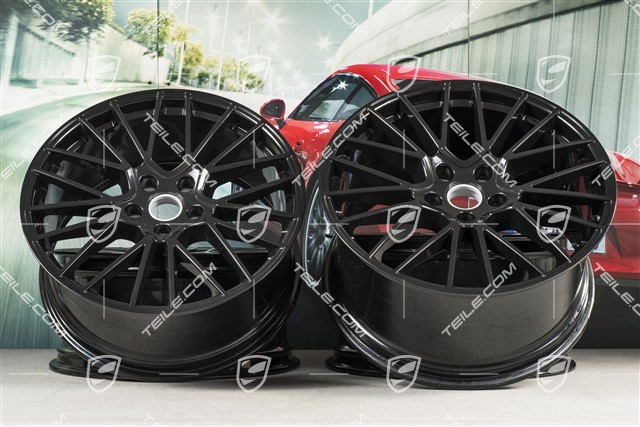 21" Komplet felg Cayenne RS Spyder, 11J x 21 ET58 + 9,5J x 21 ET46, czarny wysoki połysk