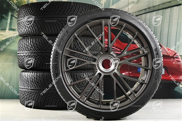 21" Panamera Turbo S Koła zimowe, komplet, centralne mocowanie, felgi 9,5J x 21 ET71 + 10,5J x 21 ET71 + NOWE opony zimowe Michelin Pilot Alpin 5 275/35 R21 + 315/30 R21, Turbonit