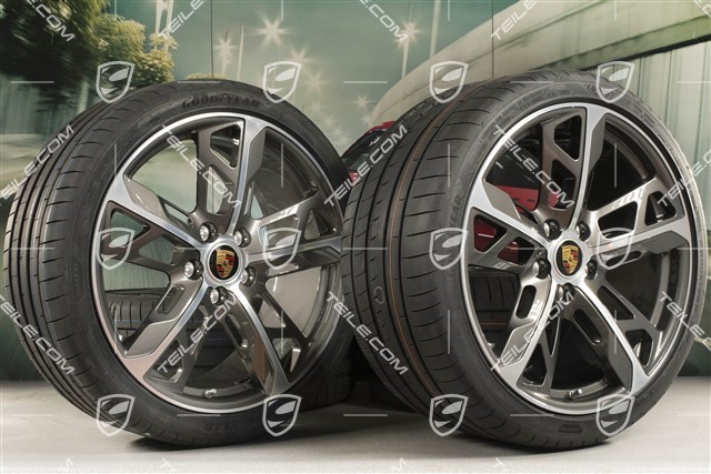 21" koła letnie Cross Turismo Design, komplet, felgi 9,5J x 21 ET60 + 11,5J x 21 ET66 + NOWE opony letnie Goodyear 265/35 R21 + 305/30 R21, Tytanowa popiel