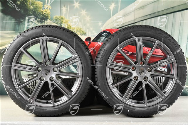 20" Panamera Turbo Winterräder Satz, Felgen 9,5J x 20 ET71 + 10,5J x 20 ET71 + NEUE Pirelli Winterreifen 275/40 R20 + 315/35 R20, Adamantium
