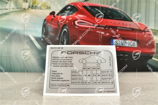Carrera S, Hinweiss / Kennschild für Reifendruck