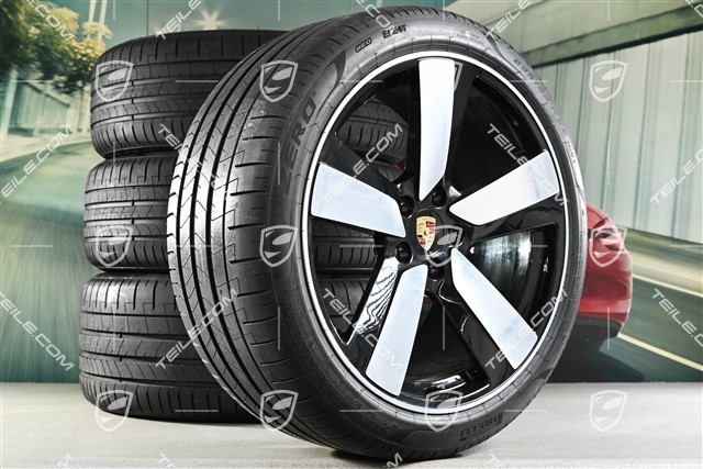22-inch "Macan Sport" summer wheels set, rims 9J x 22 ET29 + 11J x 22 ET47 + NEW Goodyear summer tyres 255/40 R 22 + 295/35 R 22, black high gloss