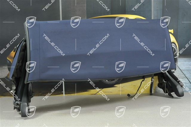 Dach Cabrio, kompletny, szyba szklana, zawiera granatowe płótno dachu, lekko uszk. płótno