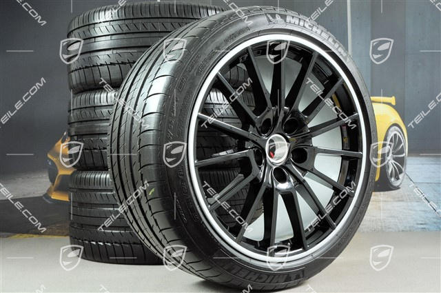 20" Komplet kół letnich Panamera Sport, felgi 9,5J x 20 ET 65 + 11,5 J x 20 ET 63, opony letnie 255/40 ZR20 + 295/35 ZR20, czarne, z czujnikami RDK