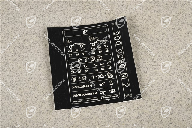 Identification / notice plate for tire pressure, 20 inch, C2 / C2S