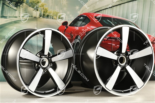 20+21" Felgensatz Carrera Exclusive, Felgen: vorne 9,5J x 20 ET44 + hinten 12J x 21 ET70, Schwarz Seidenmatt