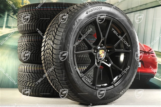 20" Cayenne S Winterräder Satz, Felgen 9J x 20 ET50 + 10,5J x 20 ET64 + NEUE Hankook Winterreifen 255/55 R20 + 295/45 R20, mit RDK-Sensoren, Schwarz Seidenmatt
