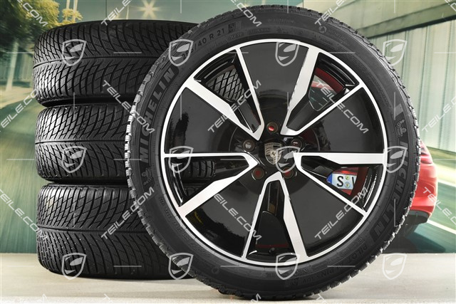 21-inch Macan Turbo winter wheel set, rims 8,5J x 21 ET27 + 10,5J x 21 ET47 + NEW Michelin Pilot Alpin 5 SUV winter tyres 255/45 R21 + 285/40 R21, black high gloss