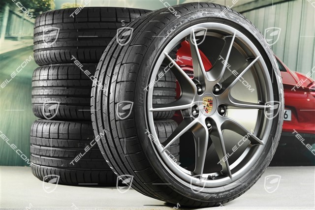 20-inch Carrera S (III) summer wheel set, Platinum (silk gloss), 8J x 20 ET57 + 9,5J x 20 ET45 + summer tyres 235/35 ZR20 + 265/35 ZR20, with TPMS
