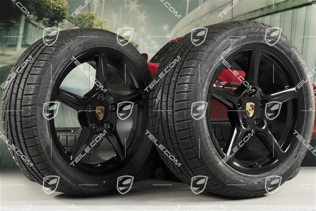 18" Boxster koła zimowe komplet, felgi 8J x 18 ET57 + 9,5J x 18 ET49, opony zimowe Pirelli Sottozero II 235/45 R18 + 265/45 R18, czarny wysoki połysk