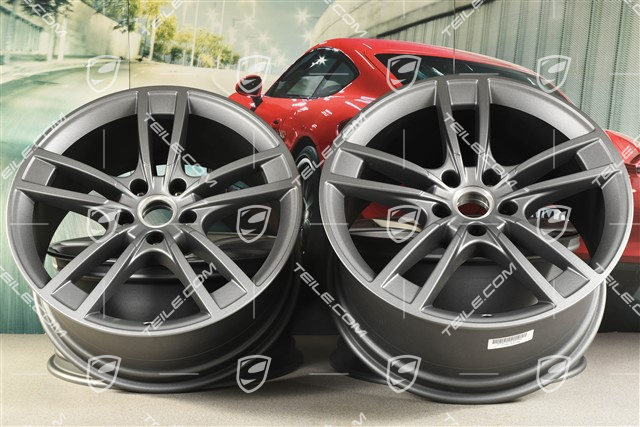 21" Komplet felg Cayenne Turbo Design, 11J x 21 ET58 + 9,5J x 21 ET46, Vesuvgrau