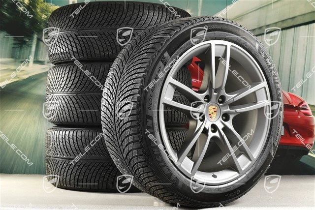 21" Cayenne COUPÉ Turbo II Design Winterräder Satz, Felgen 9,5J x 21 ET46 + 11,0J x 21 ET49 + Michelin Winterreifen 275/40 R21 + 305/35 R21, mit RDK-Sensoren, Vesuvgrau