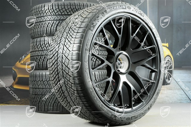 20" Turbo S Koła zimowe komplet do Turbo S, centralnie mocowane, felgi 8,5J x 20 ET51 + 11J x 20 ET59 + opony zimowe Michelin Pilot Alpin PA4 245/35 R20+295/30 R20, czujniki ciśnienia, czarny satyna półmat