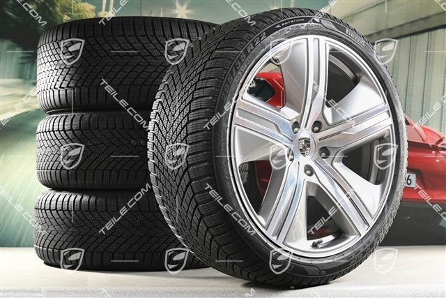 22-inch Macan Exclusive Design winter wheel set, rims 9J x 22 ET29 + 11J x 22 ET47 + NEW Pirelli winter tyres 255/40 R22 + 295/35 R22, Platin Silver
