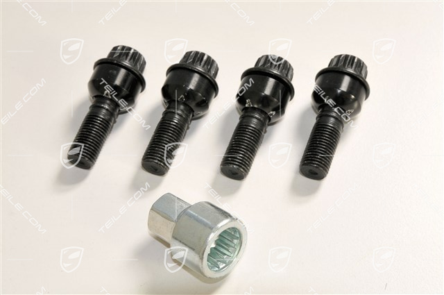 Anti-theft wheel bolt set (5 pcs.), incl. adapter, black