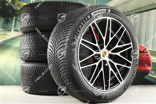 21" RS Spyder Design Winterräder Satz, Felgen 9,5J x 21 ET46 + 11,0J x 21 ET58 + NEUE Michelin Winterreifen 285/45 R21 + 305/40 R21, mit RDK-Sensoren, schwarz hochglanz