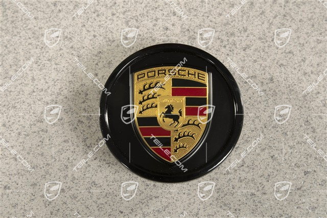 Wheel hub cap, crest coloured, Matte Black/ Glossy black outer ring