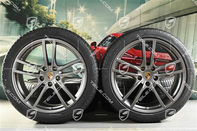 21-inch Cayenne COUPÉ Turbo Design winter wheel set, rims 9,5J x 21 ET46 + 11,0J x 21 ET49 + Pirelli winter tyres275/40 R21 + 305/35 R21, with TPMS, platinum satin matt